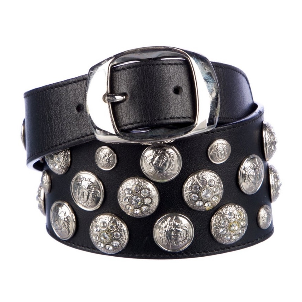 Gianni Versace Vintage Excellent Condition Black Studded Leather Belt